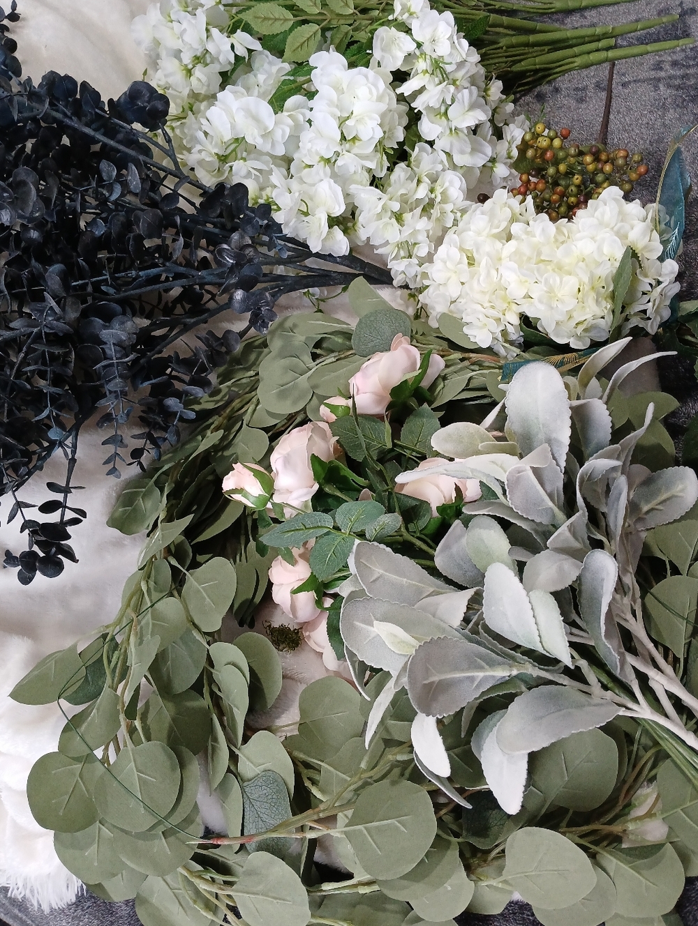 Artificial Floral and Greenery Bundle - White, Pale Pink & Green - 22 Items